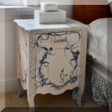 F56. Pair of handpainted French style bedside tables. 28”h x 20.5w x 17”d 